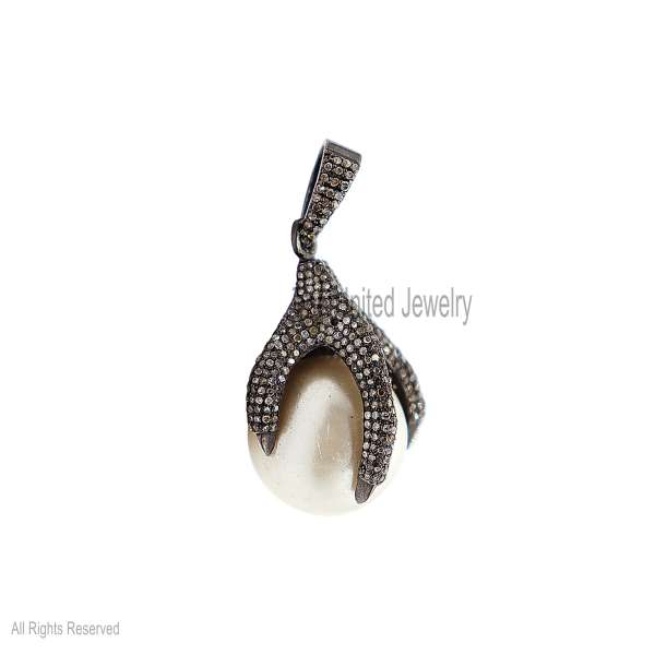 Sterling Silver Diamond Eagle Feet Pearl Charm Pendant, Eagle Feet Charm Pendant