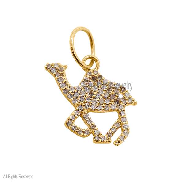 925 Sterling Silver Handmade Pave Diamond Camel Charm Pendant Jewelry