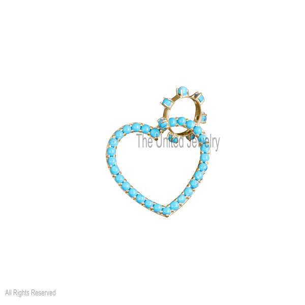 925 Sterling Silver Turquoise Heart With Turquoise Round Bail Charm Pendant Jewelry