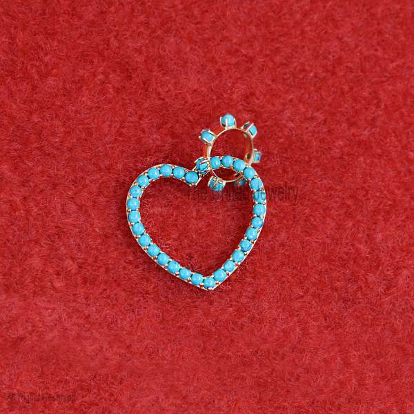 925 Sterling Silver Turquoise Heart With Turquoise Round Bail Charm Pendant Jewelry