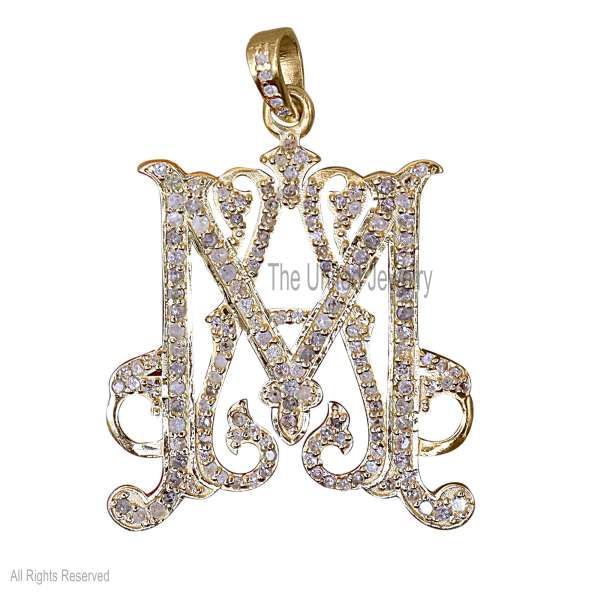 925 Silver Pave Diamond Handmade M Shape Initial Monogram Pendant Jewelry
