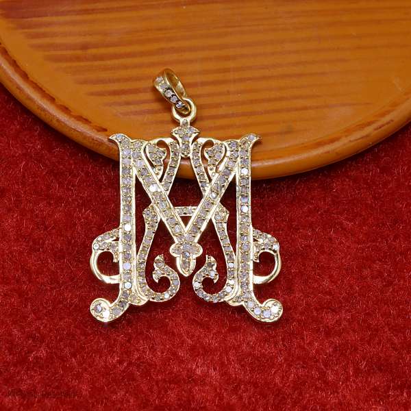 925 Silver Pave Diamond Handmade M Shape Initial Monogram Pendant Jewelry