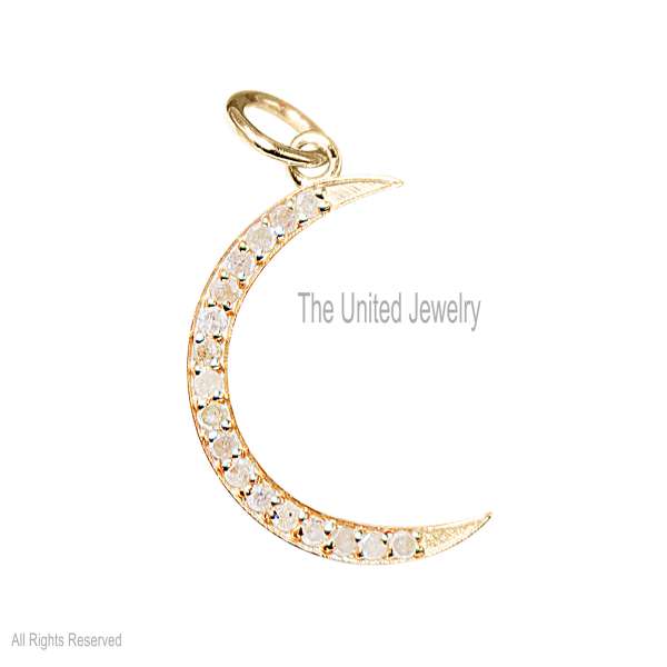 925 Silver Pave Diamond Handmade Crescent Moon Charm Pendant Jewelry