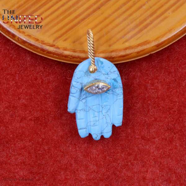 925 Sterling Silver Handmade Turquoise Hamsa Hand Charm Pendant Jewelry