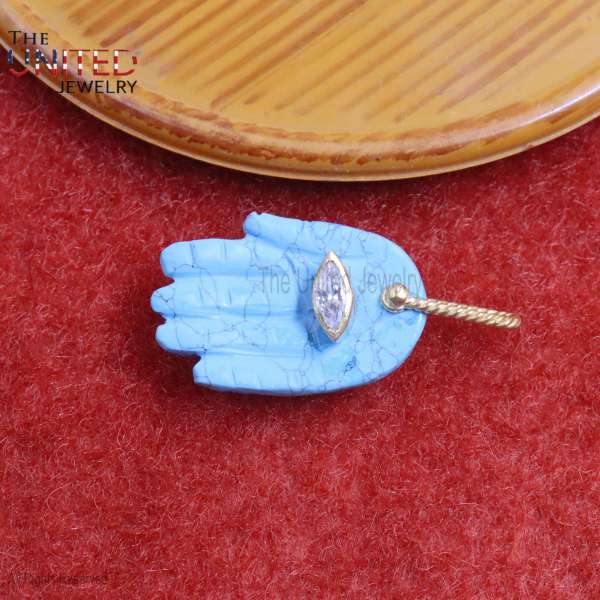 925 Sterling Silver Handmade Turquoise Hamsa Hand Charm Pendant Jewelry