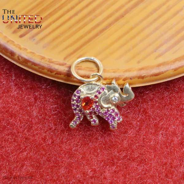 925 Sterling Silver Handmade Pave Ruby With Tsavorite Elephant Charm Pendant Jewelry