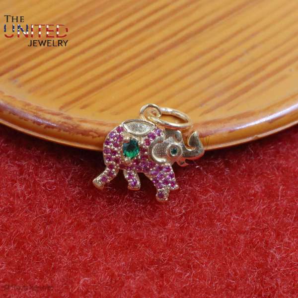925 Sterling Silver Handmade Pave Ruby With Tsavorite Elephant Charm Pendant Jewelry