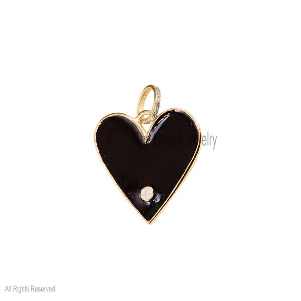 Handmade 925 Sterling Silver Black Enamel Heart Charm Pendant Jewelry
