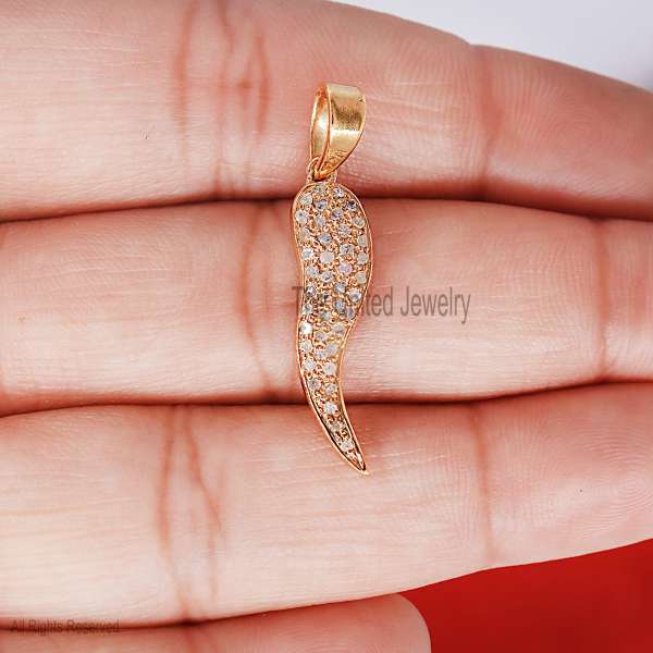925 Silver Pave Diamond Handmade Horn Charm Pendant Jewelry