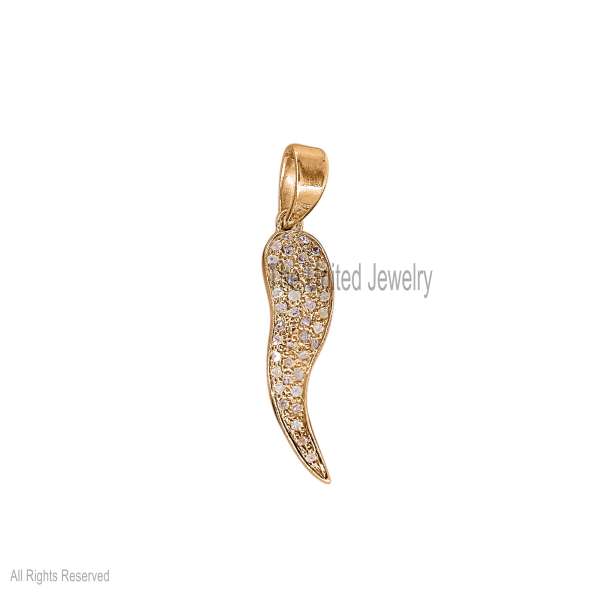 925 Silver Pave Diamond Handmade Horn Charm Pendant Jewelry