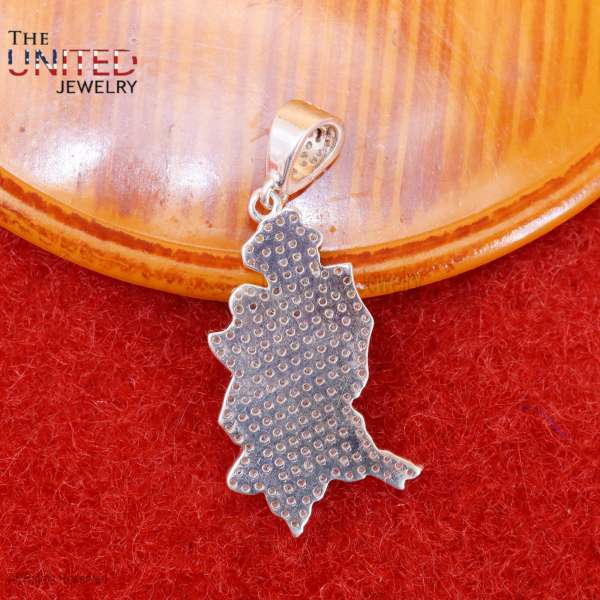 925 Sterling Silver Pave Diamond Handmade Map Charm Pendant Jewelry