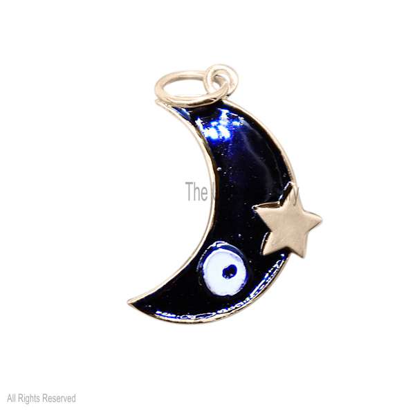 925 Sterling Silver Blue Enamel Color Crescent Moon Charm Pendant Jewelry