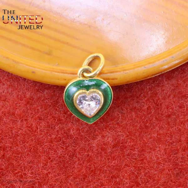 Sterling Silver Green Enamel With CZ Gemstone Heart Mini Charm Pendant Jewelry