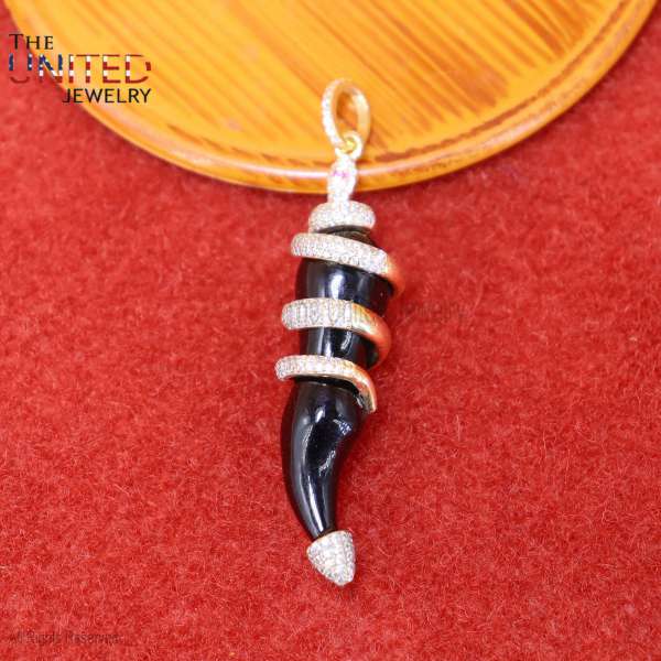 Handmade Italian Horn Sterling Silver With Diamonds and Black Onyx Charm