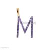 925 Silver M Letter Pendant, Purple Stone Initial Charm, Gold Plated Jewelry