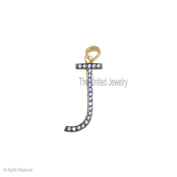 925 Silver J Letter Pendant, Diamond Initial Charm, Gold Plated Jewelry