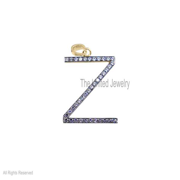 925 Silver Z Letter Pendant, Diamond Initial Charm, Gold Plated Jewelry