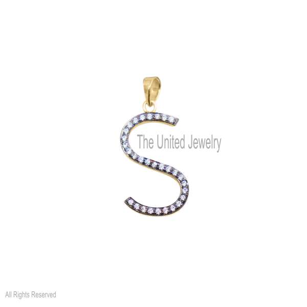 925 Silver S Letter Pendant, Diamond Initial Charm, Gold Plated Jewelry
