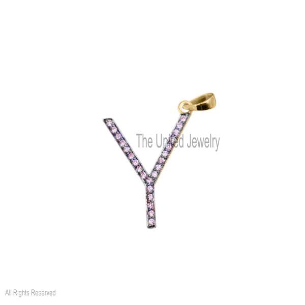 925 Silver Y Letter Pendant, Diamond Initial Charm, Gold Plated Jewelry
