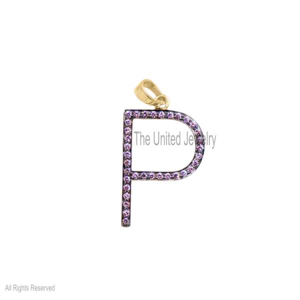 925 Silver P Letter Pendant, Diamond Initial Charm, Gold Plated Jewelry