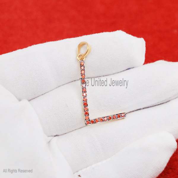 925 Silver L Letter Pendant, Diamond Initial Charm, Gold Plated Jewelry