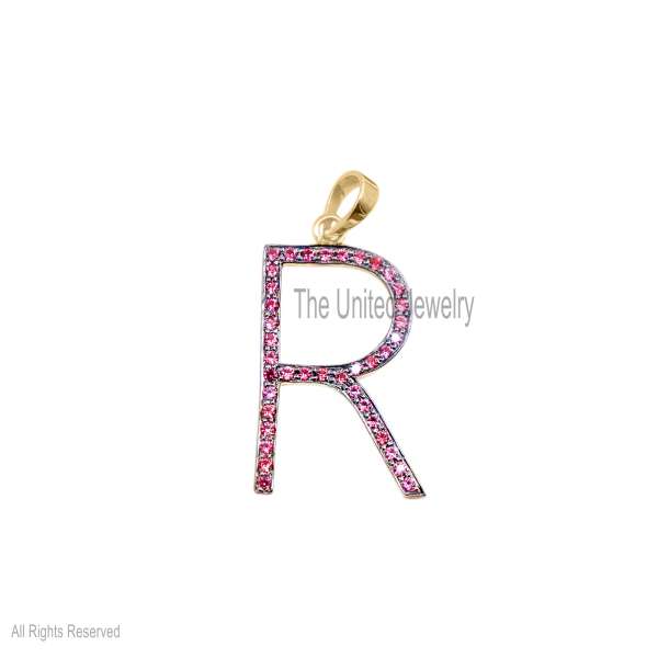 925 Silver R Letter Pendant, Diamond Initial Charm, Gold Plated Jewelry