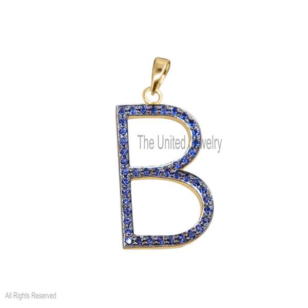 925 Silver B Letter Pendant, Diamond Initial Charm, Gold Plated Jewelry