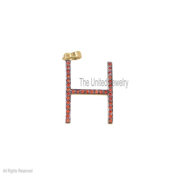 925 Silver H Letter Pendant, Diamond Initial Charm, Gold Plated Jewelry