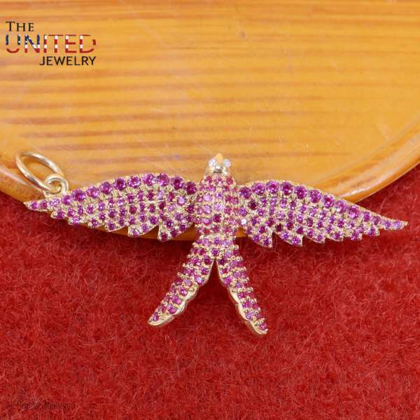 925 Silver Dragonfly Pendant, Pink Stone Insect Charm, Gold Plated Jewelry