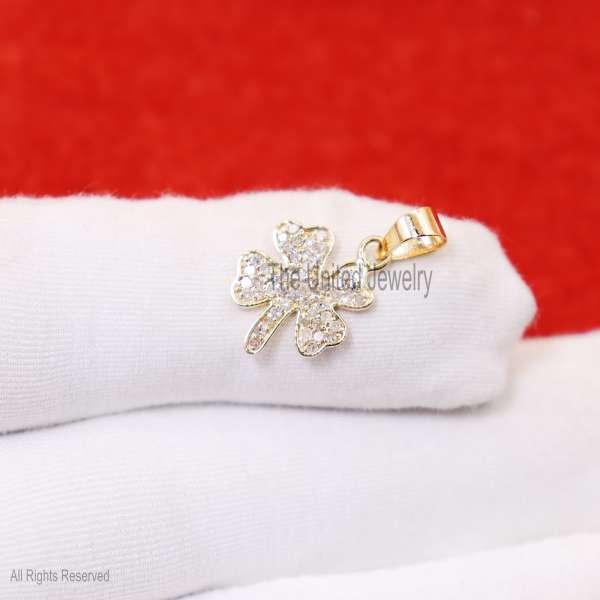 925 Silver Clover Pendant, Four Leaf Diamond Charm, Gold Plated Lucky Jewelry