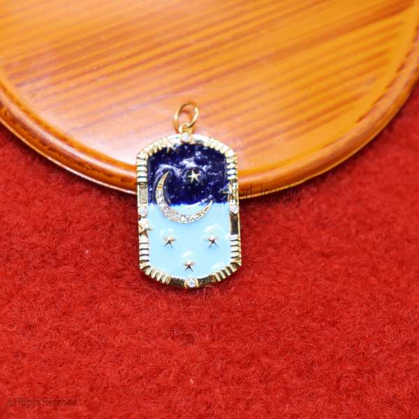 925 Silver Moon Star Pendant, Blue Enamel Celestial Charm, Gold Plated Jewelry
