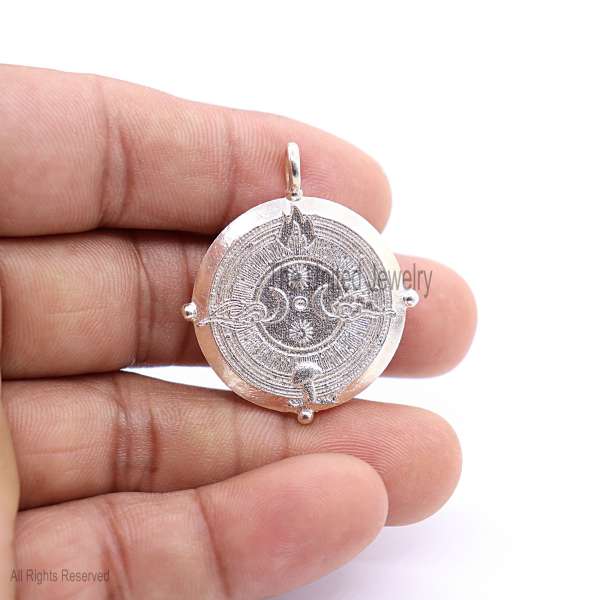 Handcrafted 925 Sterling Silver Celestial Sun & Moon Medallion Pendant