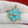 925 Silver Flower Pendant, Blue Enamel Diamond Charm, Gold Plated Jewelry