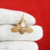 925 Silver Bee Pendant, Pearl Diamond Insect Charm, Gold Plated Jewelry