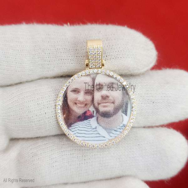 925 Silver Photo Pendant, Custom Picture Charm, Diamond Frame Jewelry Gift