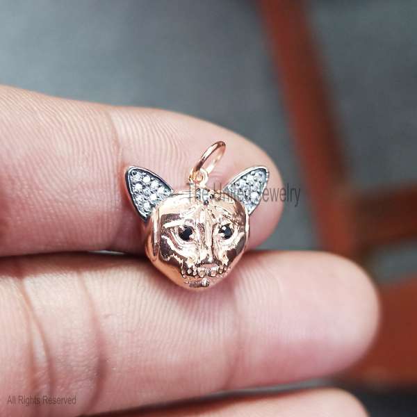 925 Silver Dog Face Pendant, Diamond Animal Charm, Gold Plated Jewelry