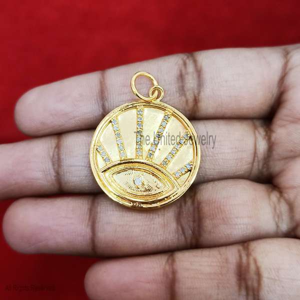 925 Sterling Silver Gold Plated Evil Eye Sunburst Medallion Pendant