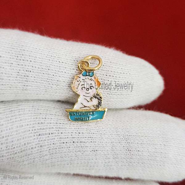 925 Sterling Silver Gold Plated Enamel "Saturday Night" Baby Bath Pendant ---