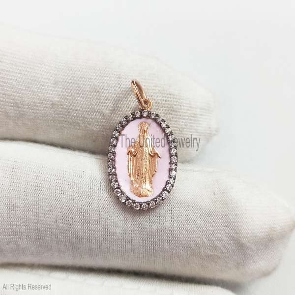 Virgin Mary Oval Medallion in 925 Sterling Silver