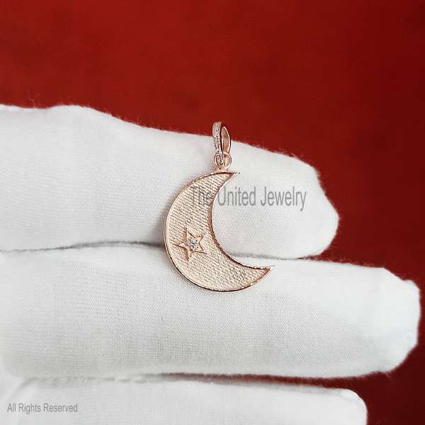 " Crescent Moon & Star Medallion in 925 Sterling Silver"
