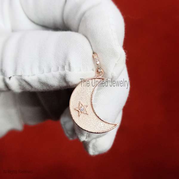 " Crescent Moon & Star Medallion in 925 Sterling Silver"