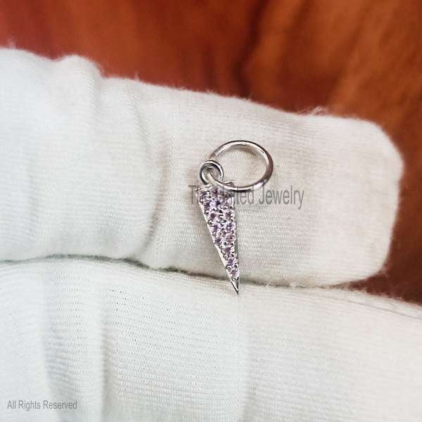 " Dainty Pave Spike Charm in 925 Sterling Silver"