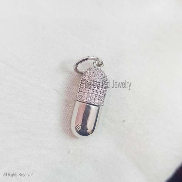 " Sparkling Pill Capsule Pendant in 925 Sterling Silver"