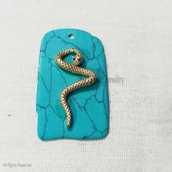 Golden Snake on Turquoise Slab Pendant in 925 Sterling Silver