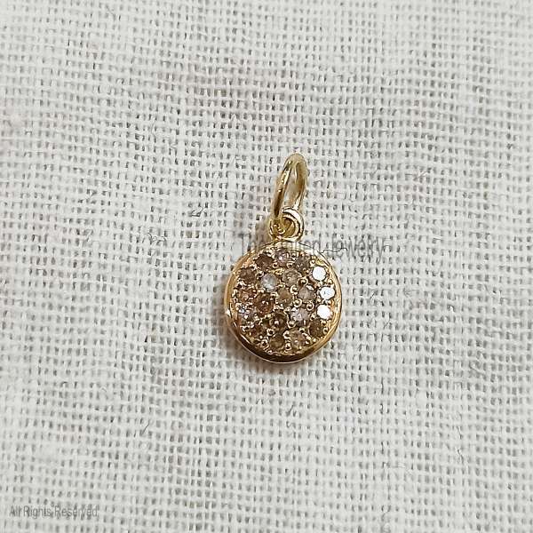 Dainty Champagne Pave Disc Pendant in 925 Sterling Silver