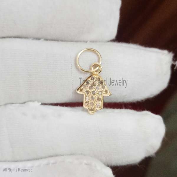 " Dainty Pave Hamsa Hand Pendant in 925 Sterling Silver"