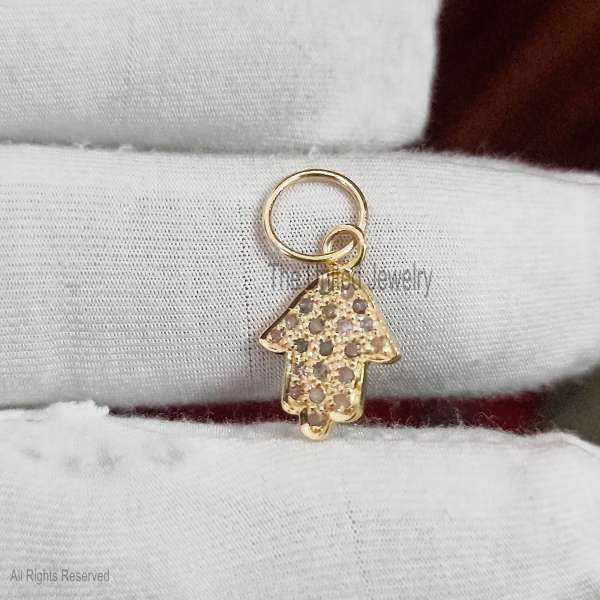 " Dainty Pave Hamsa Hand Pendant in 925 Sterling Silver"