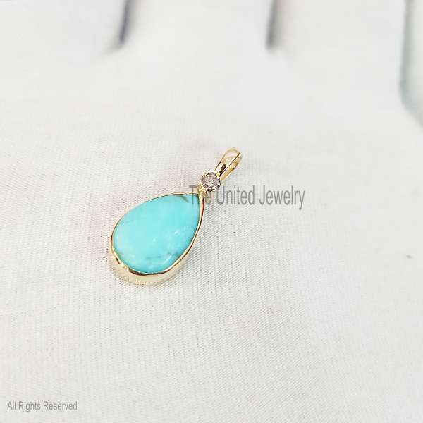 " Turquoise Teardrop Pendant in 925 Sterling Silver"