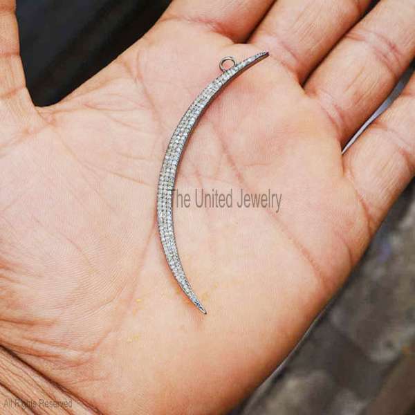 Vintage-Style Emerald & Pave Feather Pendant in 925 Sterling Silver