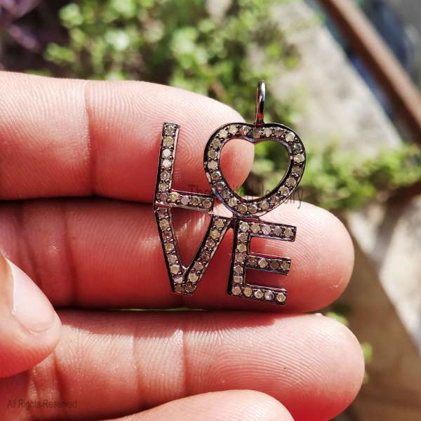 Shimmering ""LOVE"" Pave Medallion in 925 Sterling Silver